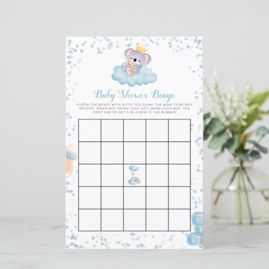 Budget Boy Koala Bear Blue Baby Dusche Bingo Card (Stehend Vorderseite)