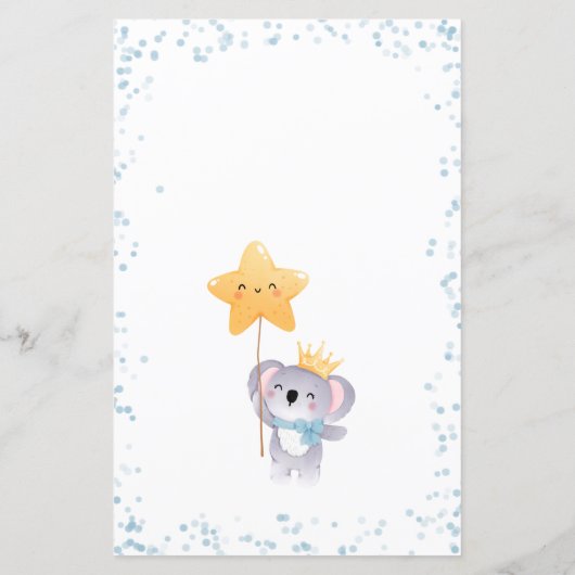 Budget Boy Koala Bear Blue Baby Dusche Bingo Card (Rückseite)