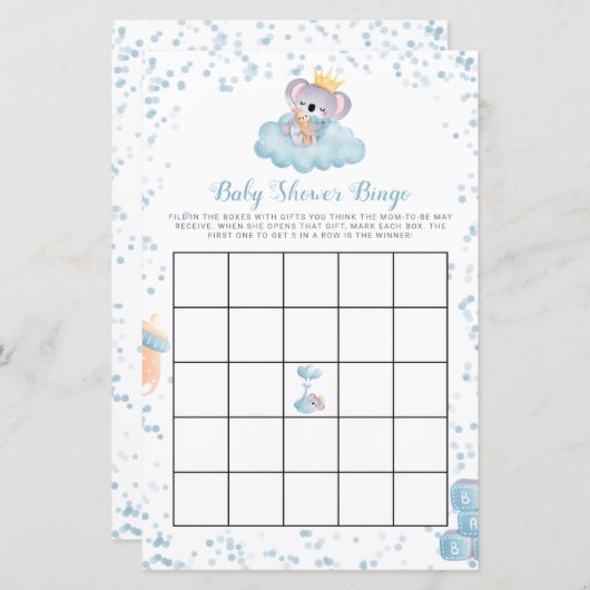 Budget Boy Koala Bear Blue Baby Dusche Bingo Card (Vorne/Hinten)