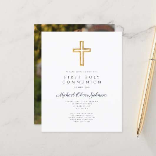 Budget Boy Religious Cross First Communion Foto (Vorderseite/Rückseite Beispiel)