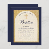 Budget Boy Taufe Navy Blue Gold Einladung (Vorne/Hinten)