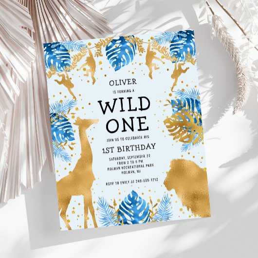 Budget Boys 1. Geburtstag Blue Gold Safari Einladu