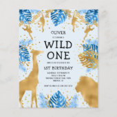 Budget Boys 1. Geburtstag Blue Gold Safari Einladu (Vorderseite)