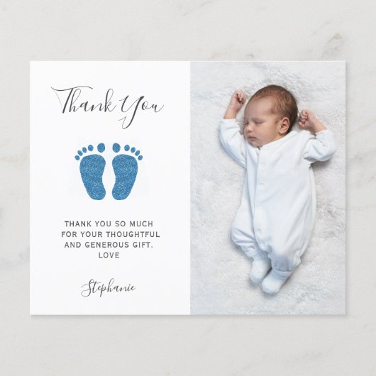 Budget Boy's Baby Shower Foto Danke Karte (Vorderseite)