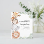 Budget Boys Safari Animals Kinderdusche Einladung (Stehend Vorderseite)