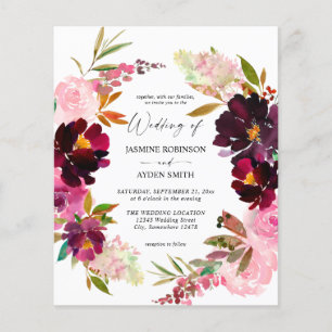 Budget Braut- Rosa & Lila Blumen Hochzeit Flyer