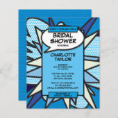 Budget Brautparty Comic Buch Blauer Einladung (Vorne/Hinten)