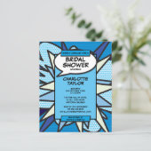 Budget Brautparty Comic Buch Blauer Einladung (Stehend Vorderseite)