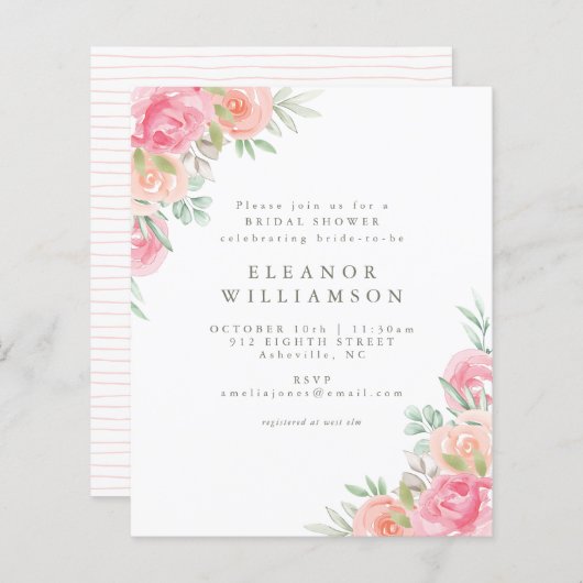 Budget Brautparty Einladen Vintagen Rosa Blüten (Vorne/Hinten)