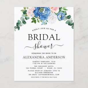 Budget Brautparty Eukalyptus Blau Rosa Blumen Flyer