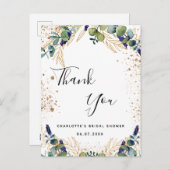 Budget Brautparty Eukalyptus Glitzer vielen Dank Postkarte (Vorne/Hinten)