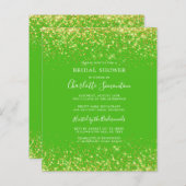Budget Brautparty Glitzer Gold Grüne Einladung (Vorne/Hinten)