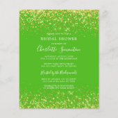 Budget Brautparty Glitzer Gold Grüne Einladung (Vorderseite)