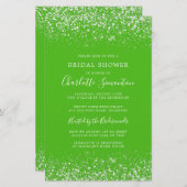 Budget Brautparty Glitzer Silver Green Einladung (Vorne/Hinten)