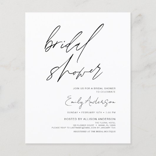 Budget Brautparty Handgeschriebene Skriptminimalis Flyer (Vorne)