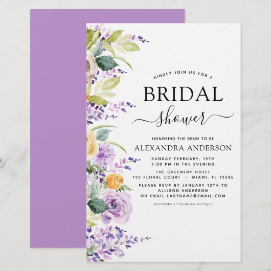 Budget Brautparty Lila Grüne Einladung (Vorne/Hinten)