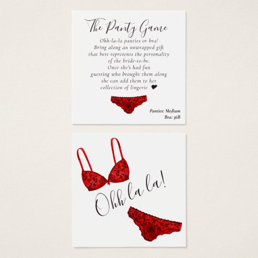 BUDGET Brautparty Red Lingerie Panty Game Card (Vorne & Hinten)