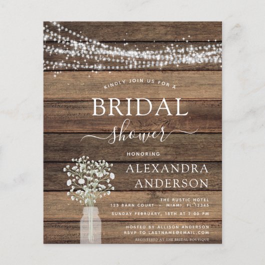 Budget Brautparty Rustikales Gipskraut Flyer (Vorne)