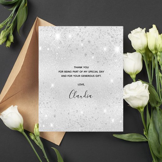 Budget Brautparty Silber Glitzer danke Karte