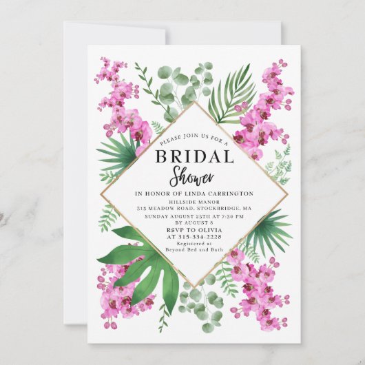 Budget Brautparty Tropenflora Einladung (Vorderseite)