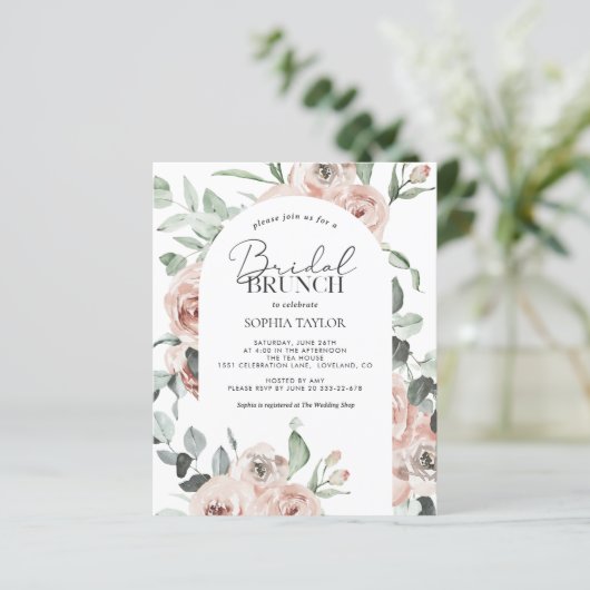 Budget Bridal Brunch Dusty Pink Einladung (Stehend Vorderseite)
