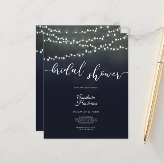 Budget Bridal Dusche Einladung. Einladung (Vorderseite/Rückseite Beispiel)