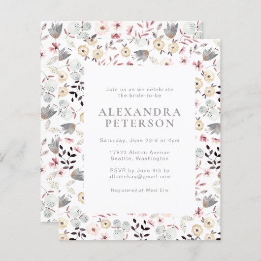 Budget Bridal Dusche Einladung rustikale Flora (Vorne/Hinten)