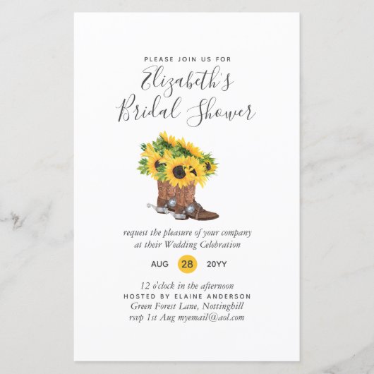 BUDGET Bridal Dusche Einladungen Custom Colors (Vorderseite)