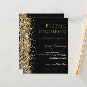 Budget Bridal Luncheon Gold Glitzer Black Invite