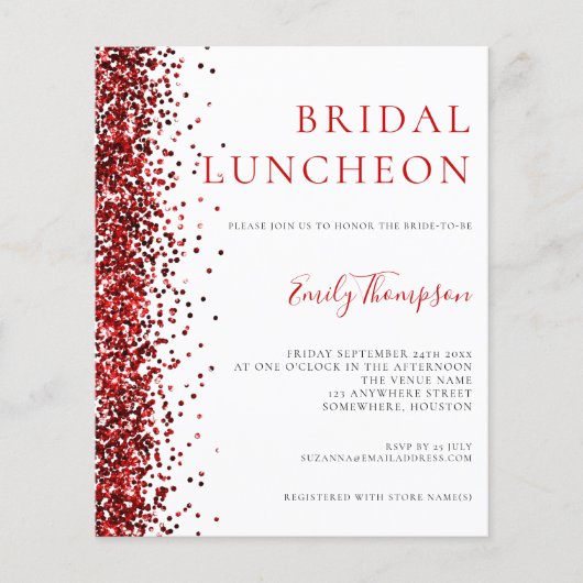 Budget Bridal Luncheon Roter Glitzer Einladung (Vorderseite)