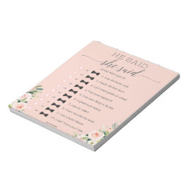 Budget Bridal Shower He Said She Said Game Notepad Notizblock