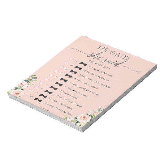 Budget Bridal Shower He Said She Said Game Notepad Notizblock (Rotiert)