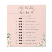 Budget Bridal Shower He Said She Said Game Notepad Notizblock (Vorderseite)