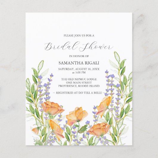 Budget Bridal Shower Invitation Floral Flyer (Vorne)