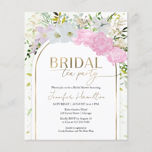 Budget Bridal Tee Party Bridal Dusche Einladung (Vorderseite)