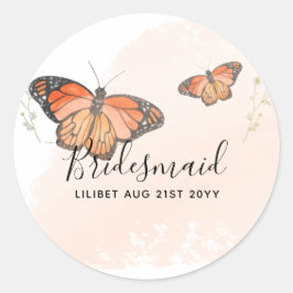 BUDGET Bridesmaid Brautparty gibt BUTTERFLIES Runder Aufkleber