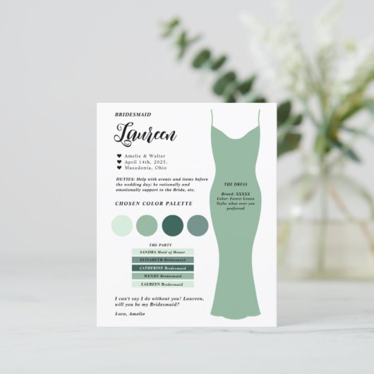 Budget Bridesmaid Info-Karte (Stehend Vorderseite)