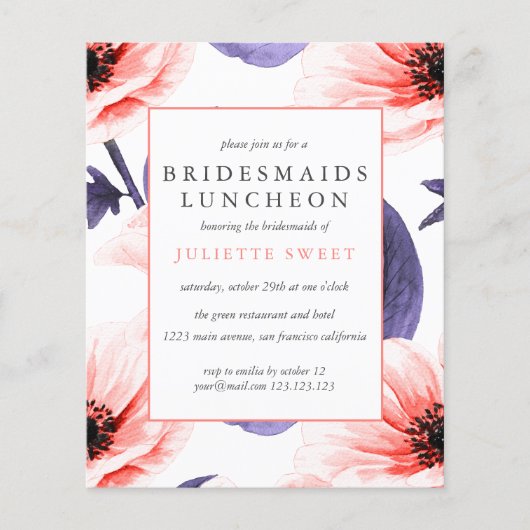 BUDGET Bridesmaids Luncheon Blush lila Blumengeste (Vorderseite)