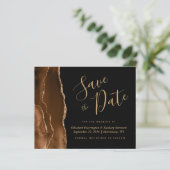 Budget Brown Agate Black Wedding Save the Date (Stehend Vorderseite)