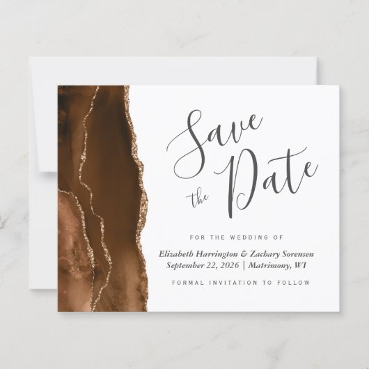 Budget Brown Agate Wedding Save the Date (Vorderseite)