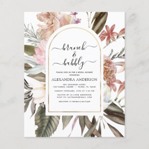Budget Brunch & Bubbly Boho Burgundy Brautparty Flyer