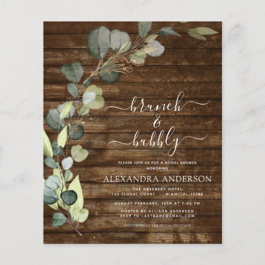 Budget Brunch & Bubbly Brautparty Eukalyptus Flyer (Vorne)