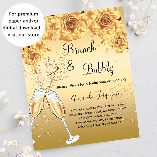 Budget Brunch Bubbly Brautparty Gold Einladung