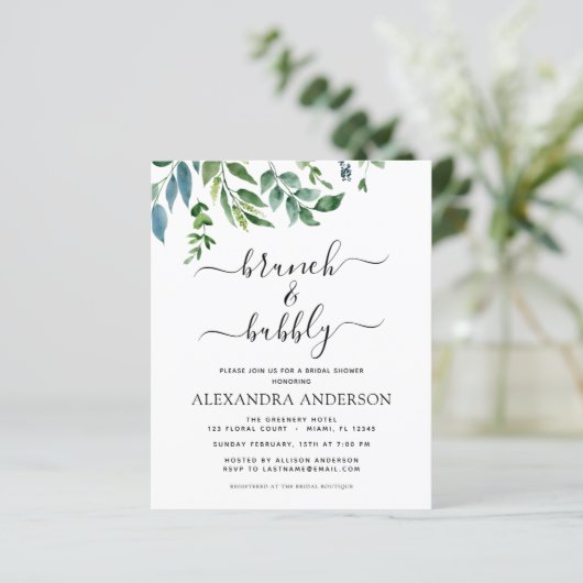 Budget Brunch & Bubbly Brautparty Greenery (Stehend Vorderseite)