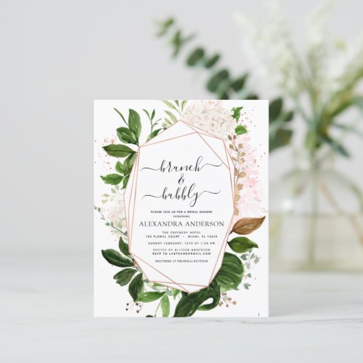 Budget Brunch & Bubbly Brautparty Greenery (Stehend Vorderseite)