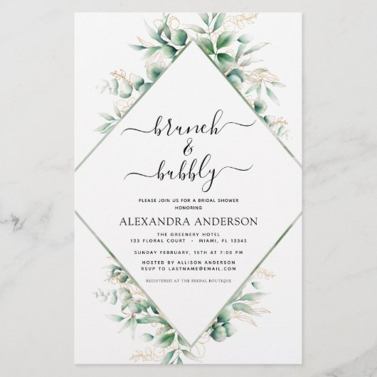 Budget Brunch & Bubbly Brautparty Greenery (Vorderseite)