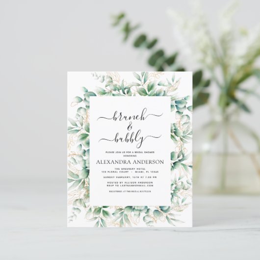 Budget Brunch & Bubbly Bridal Dusche Einladungen (Stehend Vorderseite)