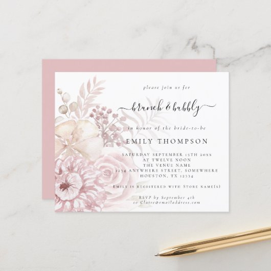 Budget Brunch Bubbly Floral Brautparty laden (Vorderseite/Rückseite Beispiel)