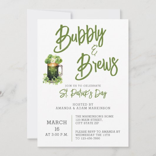 Budget Bubbly and Brews St Patricks Day Party Einladung (Vorderseite)