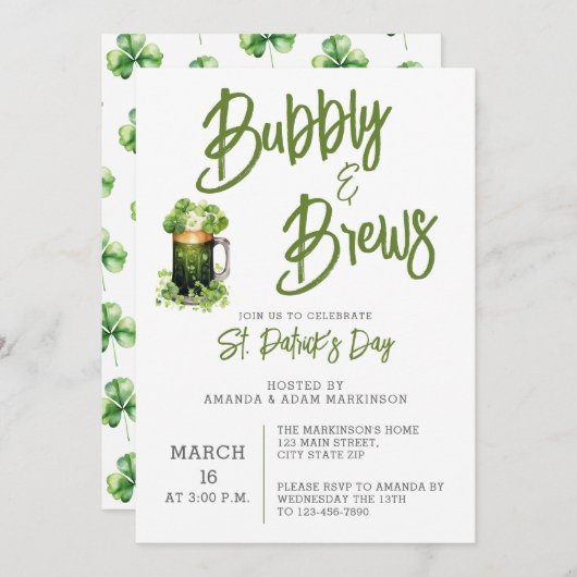 Budget Bubbly and Brews St Patricks Day Party Einladung (Vorne/Hinten)